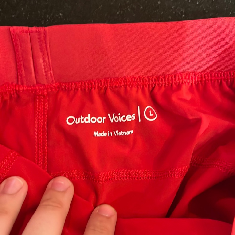 Red lightweight outdoor voices shorts